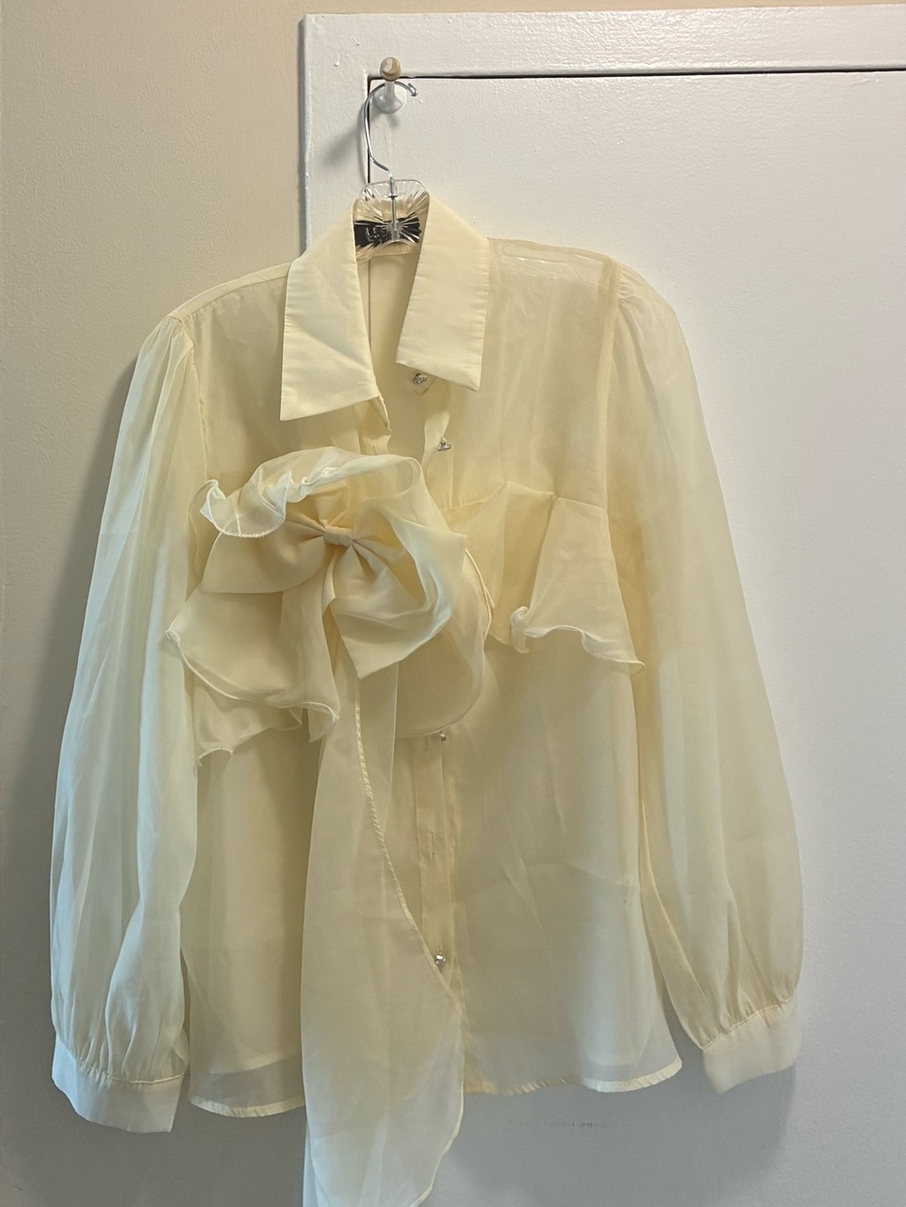Sheer Ruffle Tie-Front Blouse